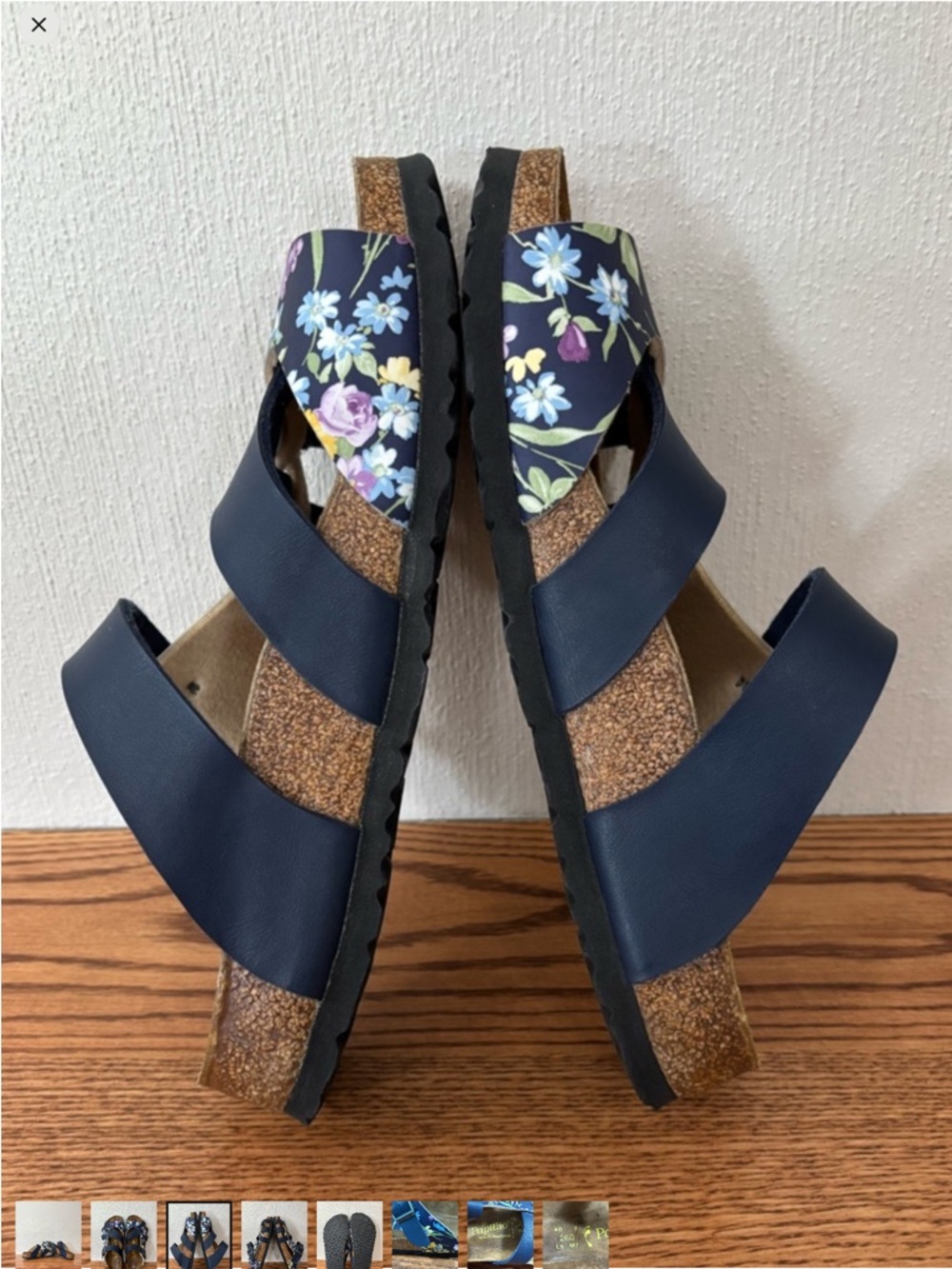 PAPILLIO BIRKENSTOCK Navy Blue Floral Cork Slide Sandals Pisa Women Size 9 $46 - Picture 2 of 5